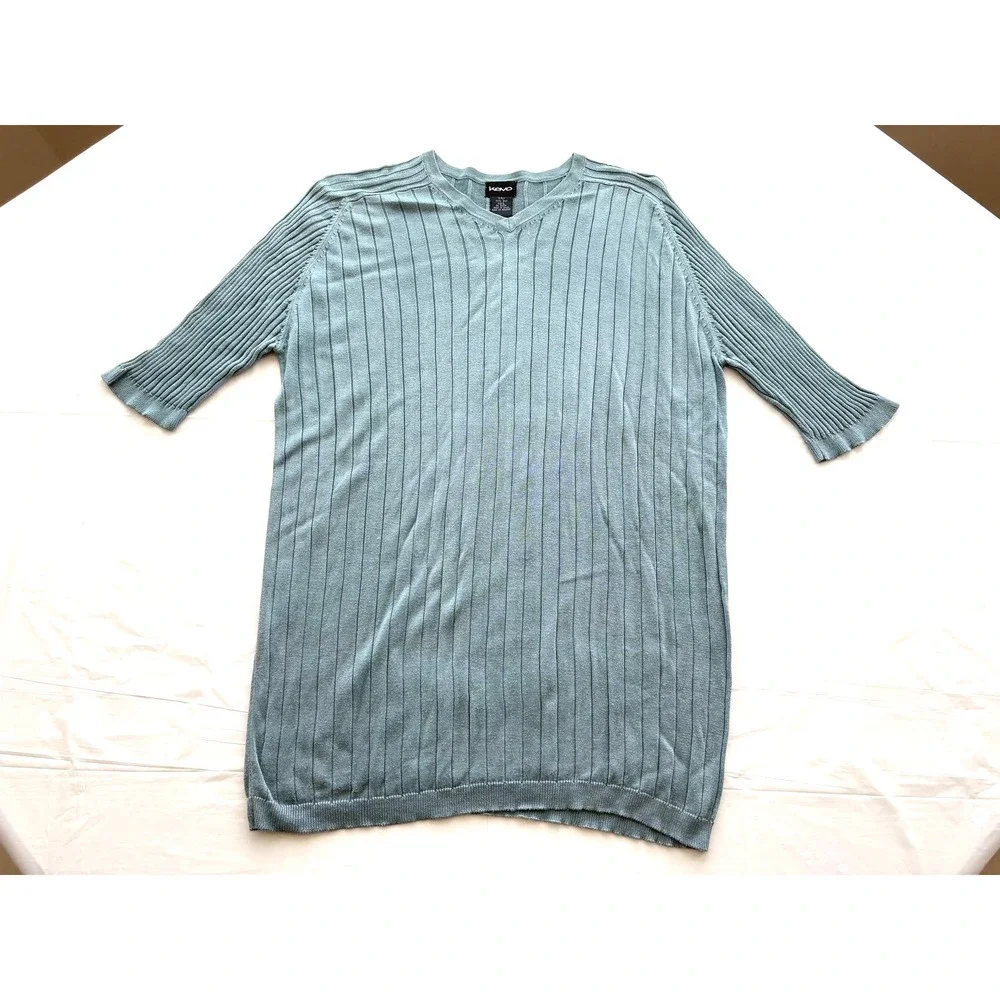 Kevo Sweater‎ Mens Large Blue 2-Ply 100% Silk Ribbed V Neck Pullover Lightweight - Picture 7 of 16